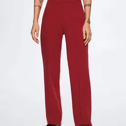MANGO Women Red Straight Fit High-Rise Sustainable Pleated Trousers-image-36