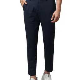 Being Human Men Navy Blue Tailored Slim Fit Pleated Chinos Trousers-image-44
