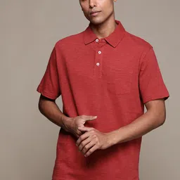 Macy's Club Room Men Rust Red Solid Polo Collar Pure Cotton T-shirt-image-17