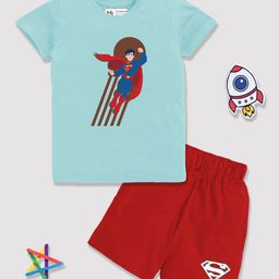 YK X Minute Mirth Infant Boys Superman Printed Pure Cotton T-shirt with Shorts-picture-49