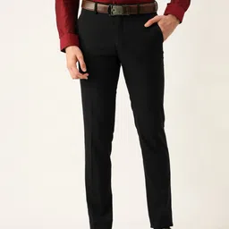 Peter England Men Black Neo Slim Fit Solid Mid Rise Formal Trousers-picture-19