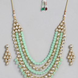 Peora Sea Green Gold-Plated Kundan Studded Jewellery Set-image-71