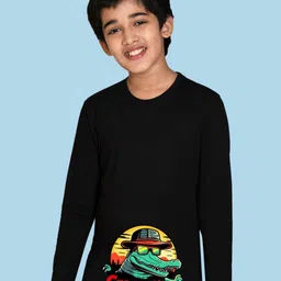 NUSYL Boys Crocodile Text Printed Round Neck Cotton Casual T-shirt-image-98