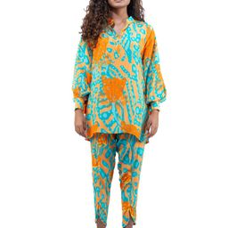 SIL SILA Orange Panther Printed Mandarin Collar Tunic With Trousers-picture-18