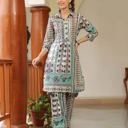 Rain & Rainbow Ethnic Motifs Printed Pure Cotton Tunic With Tourers Co-Ords-picture-7