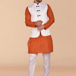 PRINTINDIA Mandarin Collar Pure Cotton Straight Kurta With Trousers & Nehru jacket-image-97