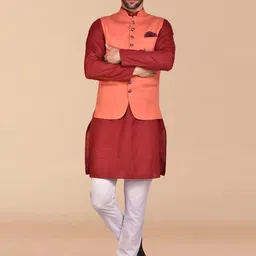 PRINTINDIA Mandarin Collar Pure Cotton Straight Kurta With Trouser & Nehru jacket-image-108