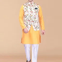PRINTINDIA Mandarin Collar Pure Cotton Straight Kurta With Trouser & Nehru jacket-image-116