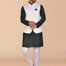 PRINTINDIA Mandarin Collar Pure Cotton Straight Kurta With Trouser & Nehru jacket-image-117
