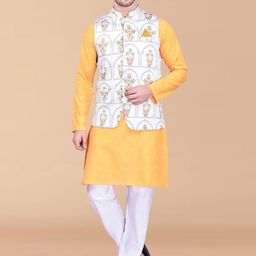 PRINTINDIA Mandarin Collar Pure Cotton Straight Kurta with Trousers & Nehru jacket-image-112