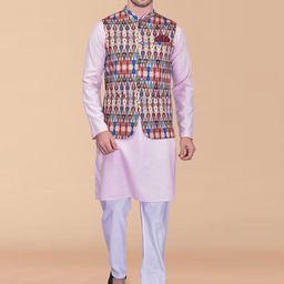 PRINTINDIA Mandarin Collar Pure Cotton Straight Kurta with Trousers & Nehru jacket-image-95