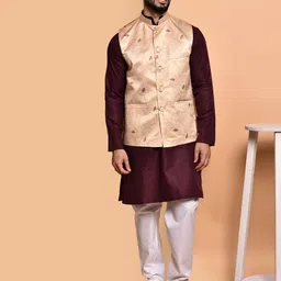 PRINTINDIA Mandarin Collar Pure Cotton Straight Kurta with Trouser & Nehru Jacket-image-65