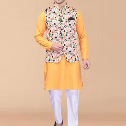 PRINTINDIA Mandarin Collar Pure Cotton Straight Kurta with Trousers & Nehru jacket-picture-45