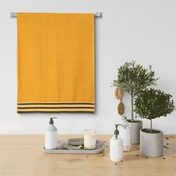 Urban Magic 405 GSM Yellow & Brown Striped Pure Cotton Bath Towel-image-96