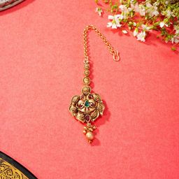 Niscka Gold-Plated Emerald Studded Maang Tikka Head Jewellery-55