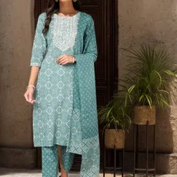 AHIKA Bandhani Printed Thread Work Pure Cotton Kurta With Trousers & Dupatta image 1