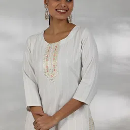 Libas Striped Self Design Sequinned Straight Kurta with Trouser & Dupatta image 2