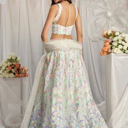 panchhi Embroidered Sequinned Net Semi Stitched Lehenga & Unstitched Blouse With Dupatta image 3