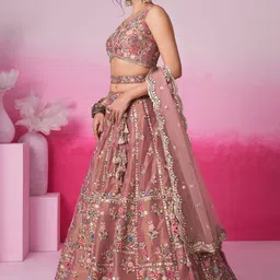 panchhi Embroidered Sequinned Net Semi-Stitched Lehenga & Unstitched Blouse With Dupatta image 4