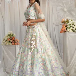 panchhi Embroidered Sequinned Net Semi Stitched Lehenga & Unstitched Blouse With Dupatta image 4