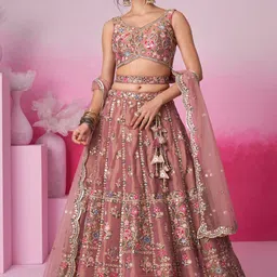 panchhi Embroidered Sequinned Net Semi-Stitched Lehenga & Unstitched Blouse With Dupatta image 5
