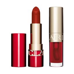 CLARINS Set of Lip Comfort Oil - Strawberry 08 & Joli Rouge Velvet Matte Lipstick - 782V-14