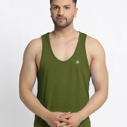 Friskers Men Olive Green Solid Cotton Apple Cut Casual Gym Vest C-34-image-16