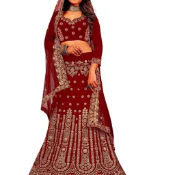 Maroosh Embellished Thread Work Unstitched Lehenga & Blouse With Dupatta-picture-30