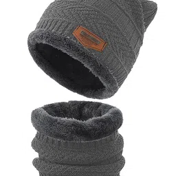 Wearslim Unisex Self Design Woollen Winter Beanie And Neck Warmer-16