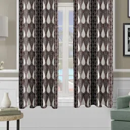 Cortina Brown & White Set of 2 Ethnic Motifs Room Darkening Window Curtain-13