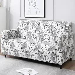 HOKIPO White & Grey Printed Elastic Stretchable  Sofa Cover With Arms-image-49