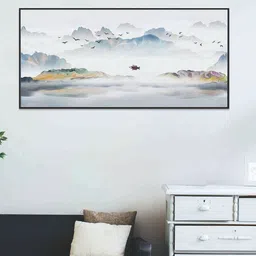 Art Street Black & White Mountain With Cloud Printed Canvas Wall Art-picture-14