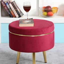 Shadowkart Red Round Velvet Ottomans-image-6