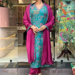 Anni Designer Geometric Printed Regular Straight Kurta with Trousers & Dupatta image 1