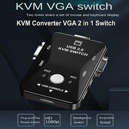 BLACK CROWN 2 Port KVM Switch USB 2.0 KVM Switch Box to Control up to 2 Computers 2 in 1 Out USB Keyboard Mouse Sharing Device for Computer, PC, Laptop, Desktop, Monitor, Keyboard (Black) image 3