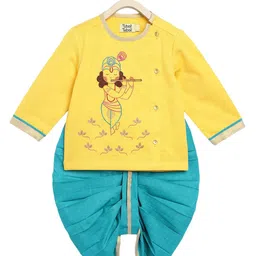Tiber Taber Boys Ethnic Motifs Embroidered Regular Thread Work Kurti With Dhoti Pants-image-107