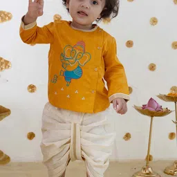Tiber Taber Boys Ethnic Motifs Embroidered Thread Work Pure Cotton Kurta With Dhoti Pants-50