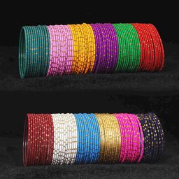 ZULKA Set of 144 Latest Plain Metal Bangleswith Golden Zari Work-image-78