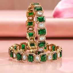 Rubans Set Of 2 22K Gold-Plated Emerald Green & White Cubic Zirconia Stone-Studded Bangles-image-38