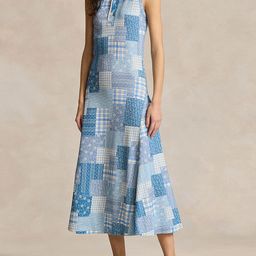 Polo Ralph Lauren Round Neck Printed Cotton Sleeveless Fit and Flare Midi Dress-image-70