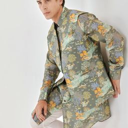 QB MEN Men Floral Printed Regular Pure Silk Kurta with Trousers-image-31