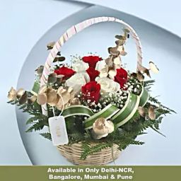 Lovely White N Red Roses Basket-17