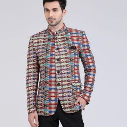 Men Printed Bandhgala Party Blazer-image-3