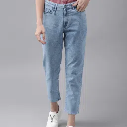 Women Boyfriend Mid Rise Blue Jeans-image-91