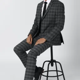 Men Single Breasted Checkered Suit-image-28