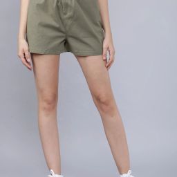 Solid Women Green Regular Shorts-image-97