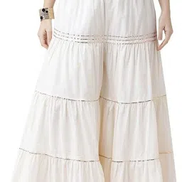 Women Flared White Viscose Rayon Trousers-image-8