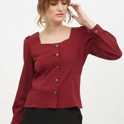 harpa Casual Regular Sleeves Solid Women Maroon Top-picture-24