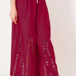 Women Flared Pink Cotton Blend Trousers-image-24