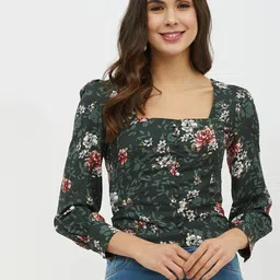 harpa Casual Regular Sleeves Printed Women Green Top-picture-35